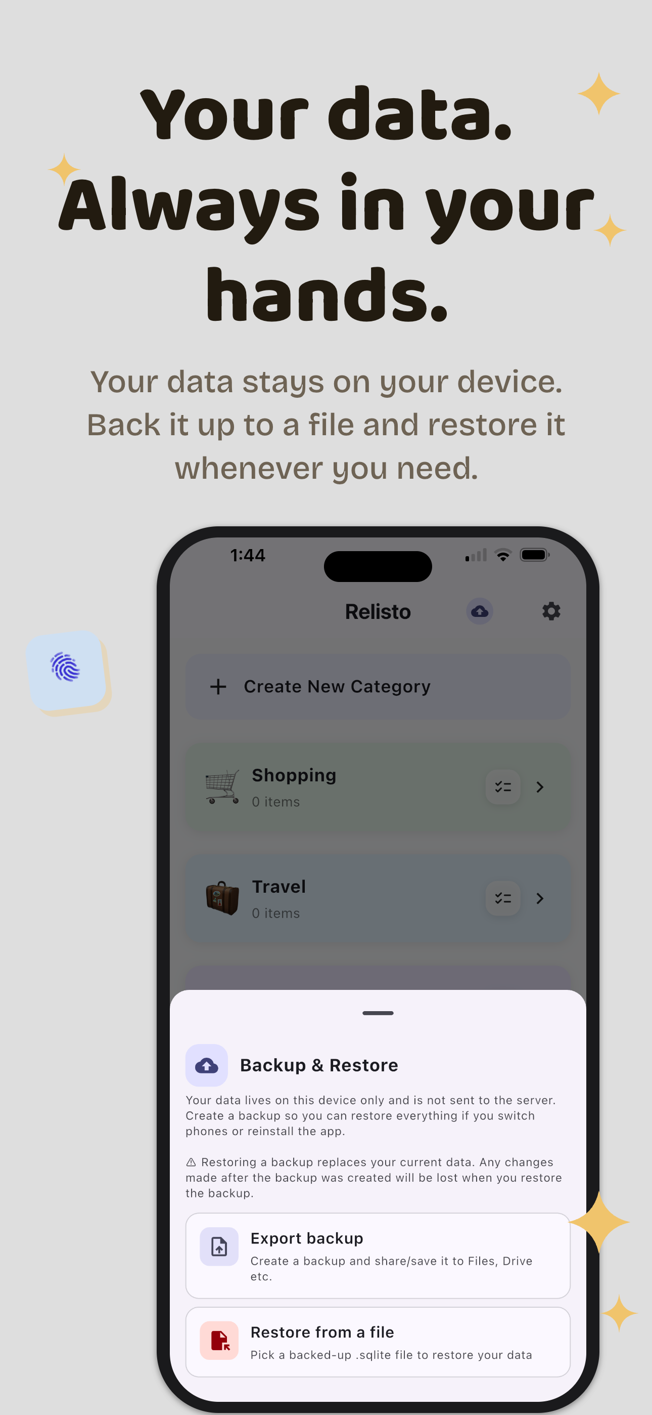 Relisto Backup and Restore Screenshot